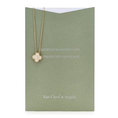 Van Cleef & Arpels 18K Yellow Gold Diamond Yellow Mother of Pearl Vintage Alhambra Pendant Necklace 7 of 7