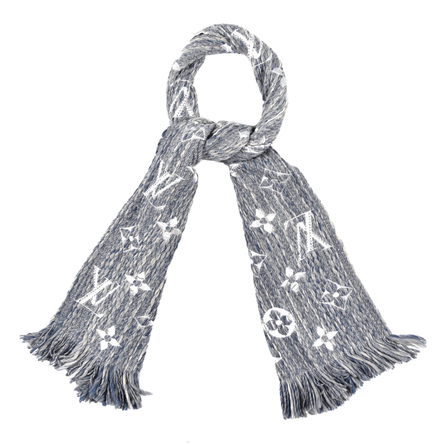 Louis Vuitton Wool Silk Logomania Scarf Denim Bleu 1 of 4