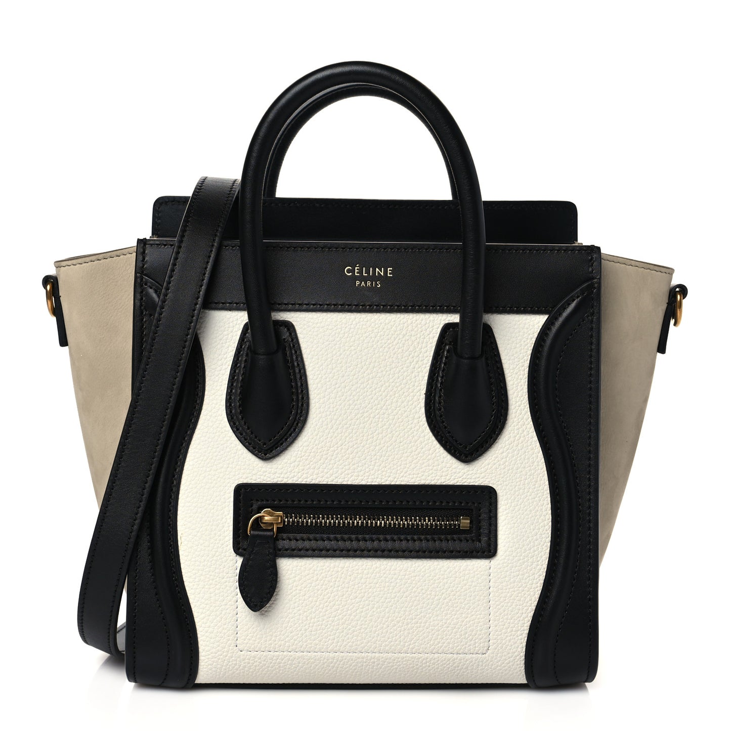 Baby Grained Calfskin Nubuck Nano Tri-Color Luggage White Light Taupe
