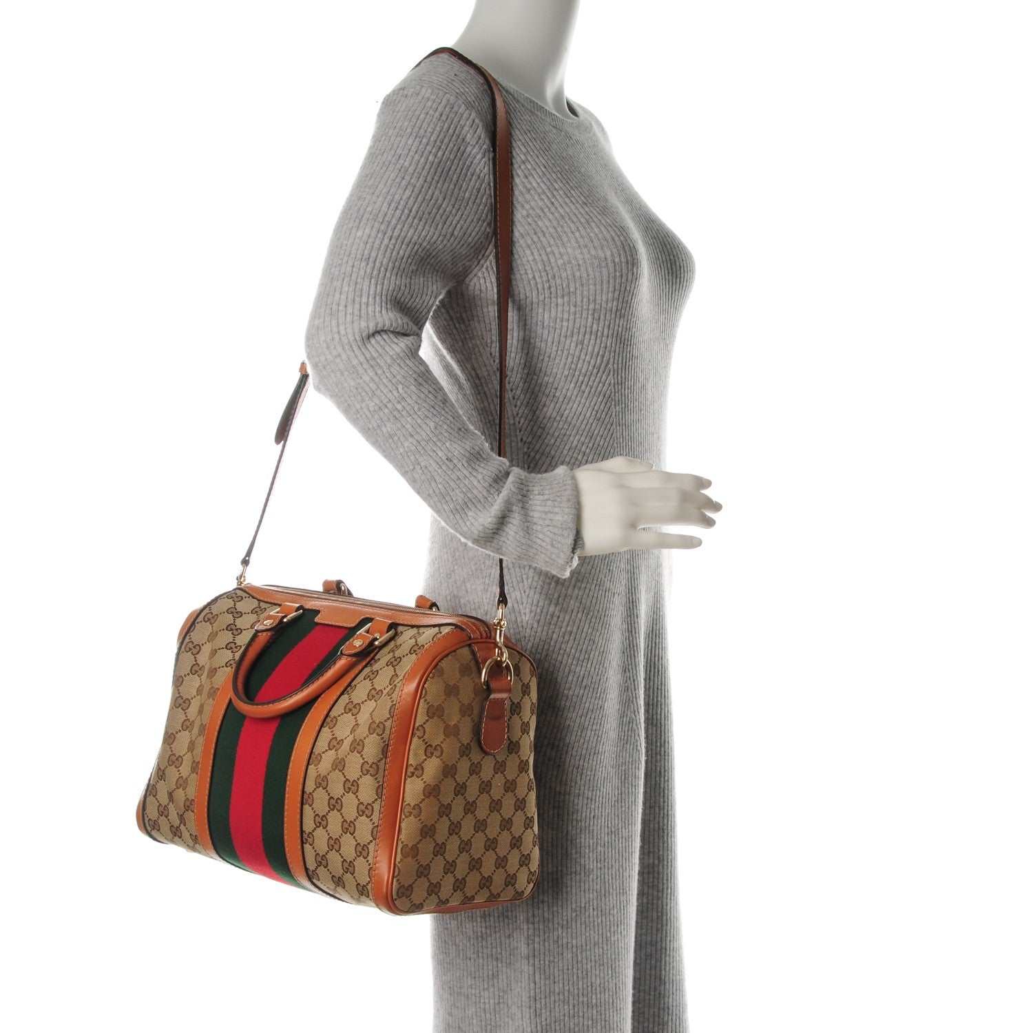 Gucci Monogram Vintage Web Medium Boston Tobacco 2 of 7