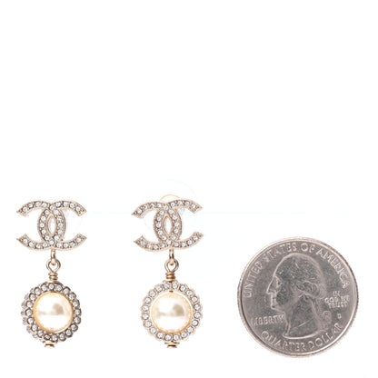 Chanel Crystal Pearl CC Lace Camellia Earrings Gold 2 of 4