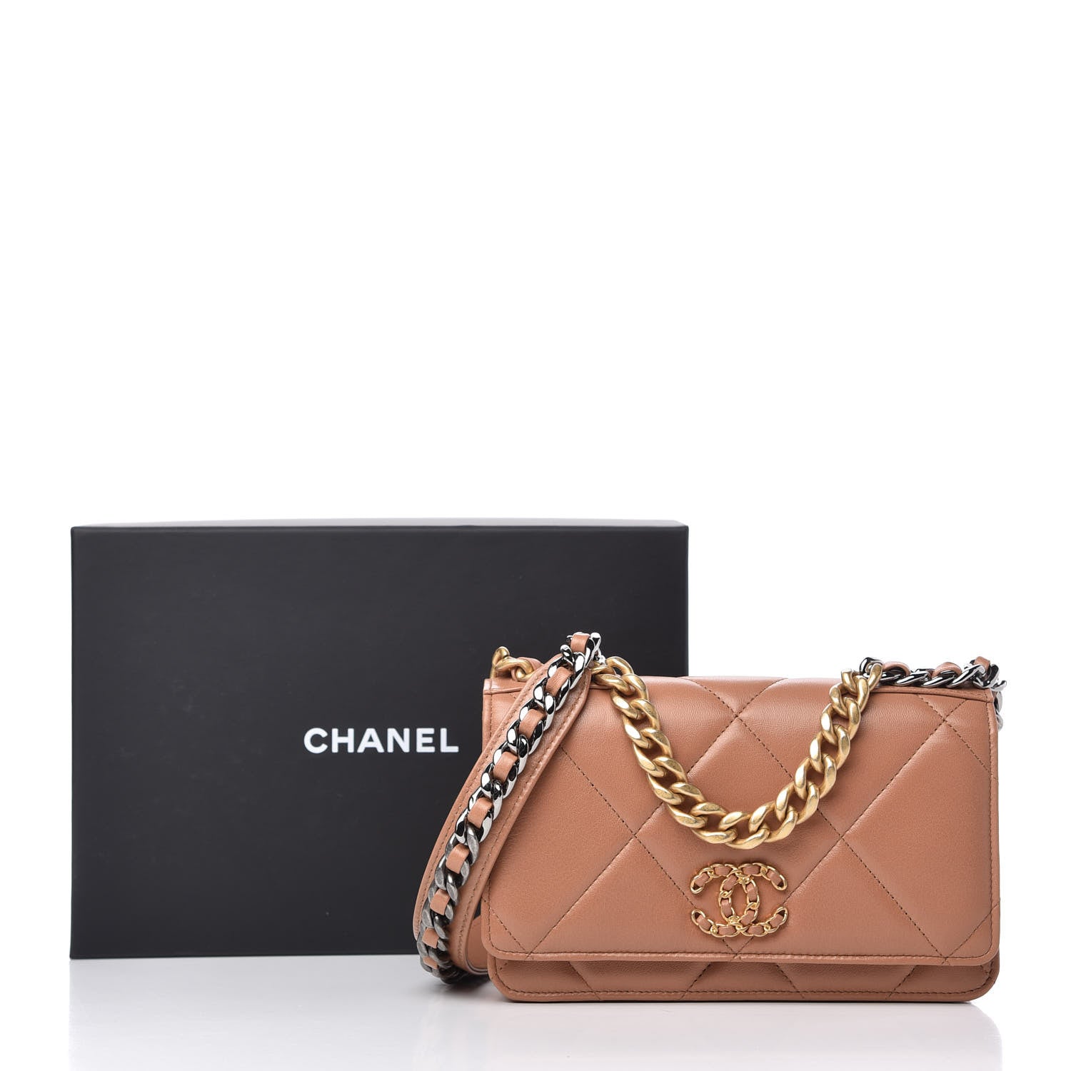 Chanel Lambskin Quilted Chanel 19 Wallet On Chain WOC Brown 12 of 12