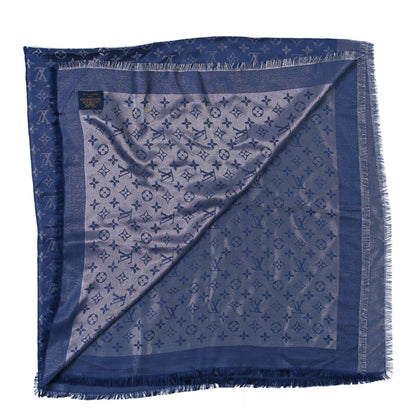 Louis Vuitton Silk Lurex Wool Monogram Shine Shawl Bleu Nuit 3 of 4