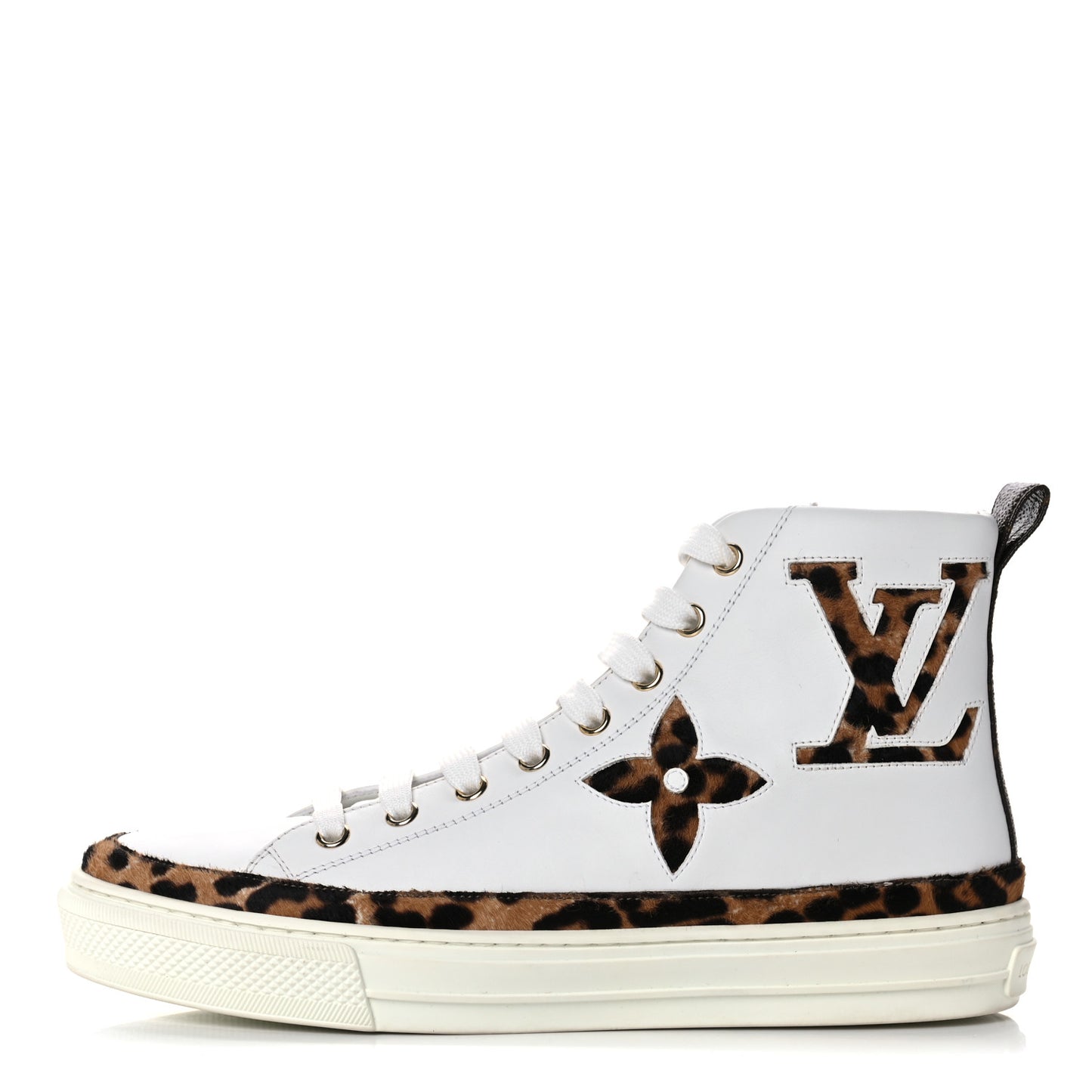 Pony Hair Leopard Calfskin Monogram Giant Stellar Sneaker Boots 38 White