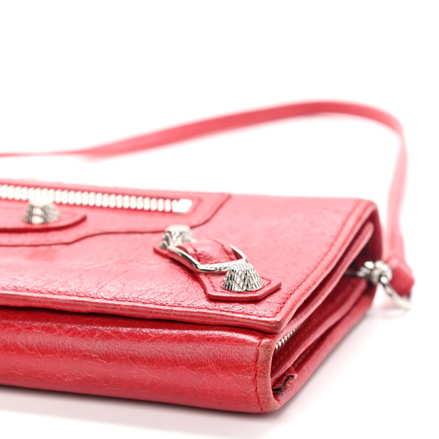 Balenciaga Agneau Giant 12 Silver Hardware Continental Wallet on Strap Rouge Cardinal 9 of 9