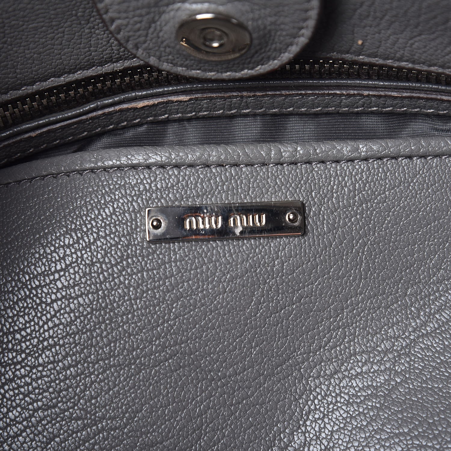 Miu Miu Goatskin Madras Top Handle Double Zip Tote Argilla 6 of 11
