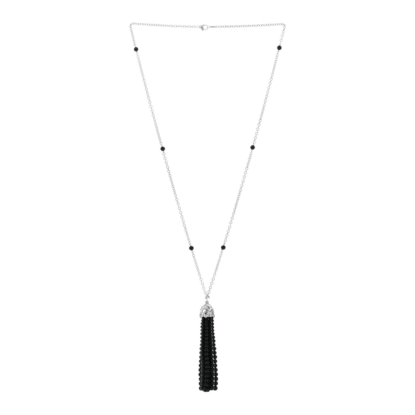 Sterling Silver Black Onyx Paloma Picasso Olive Leaf Tassel Necklace