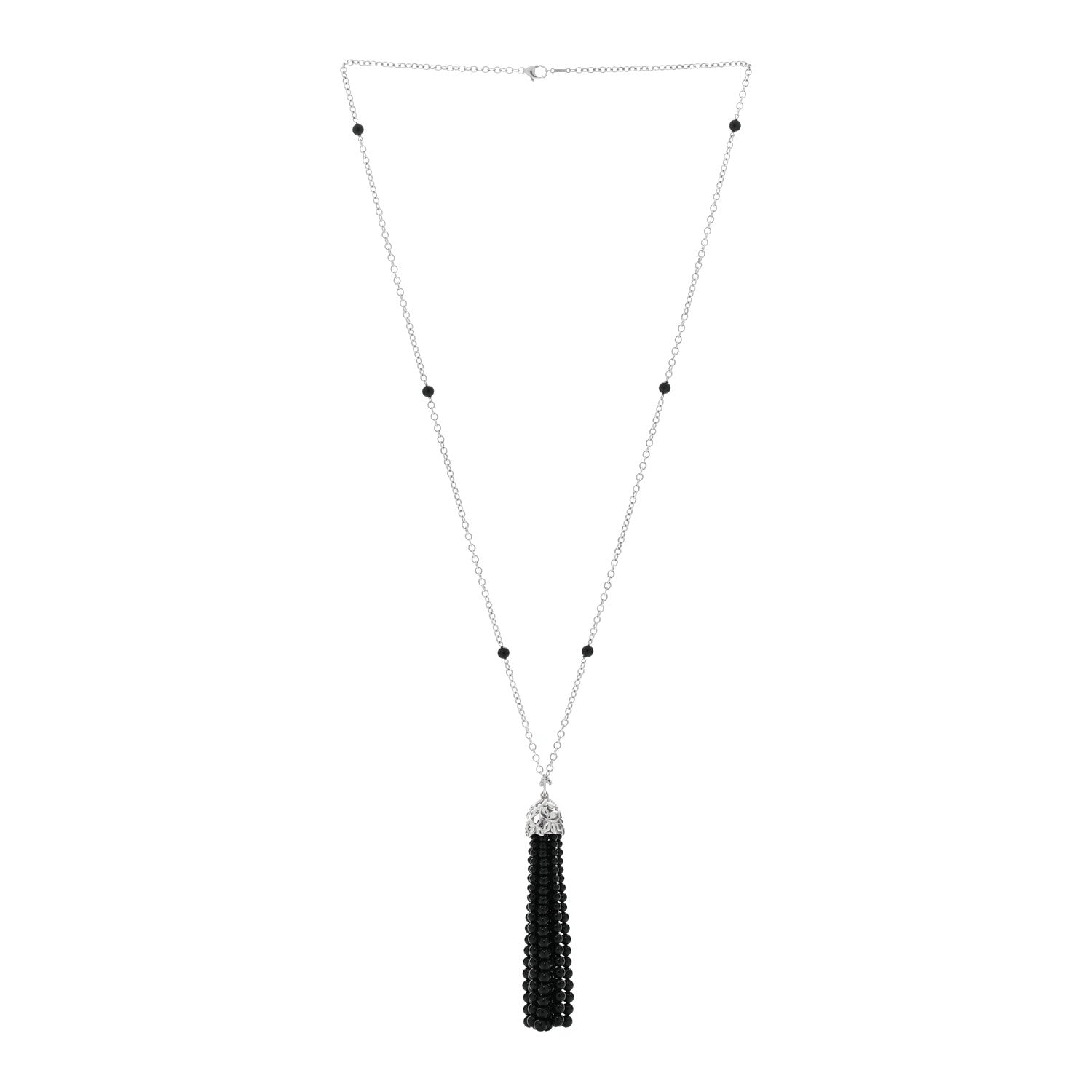 Tiffany Sterling Silver Black Onyx Paloma Picasso Olive Leaf Tassel Necklace 2 of 4