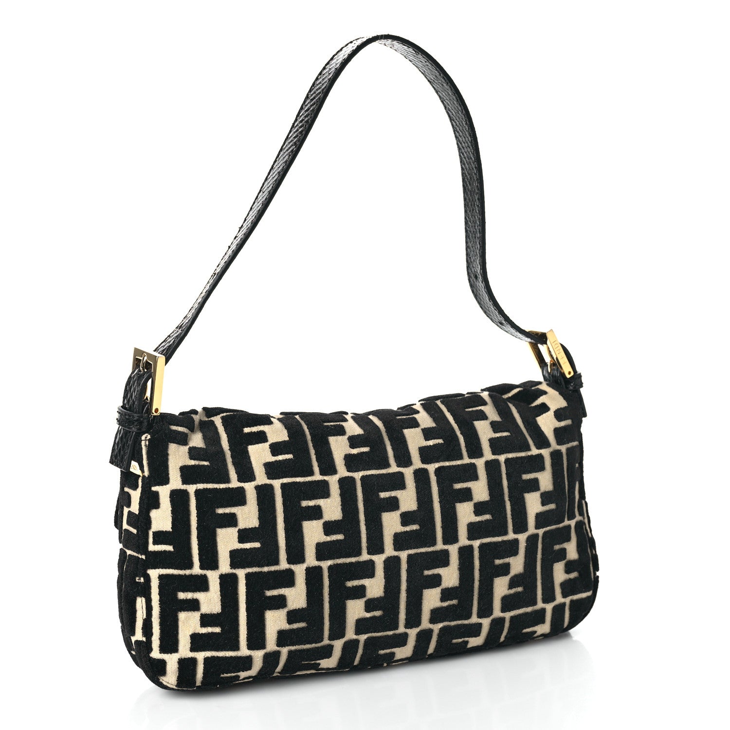 Fendi Fabric Snakeskin FF Baguette Black White 2 of 11