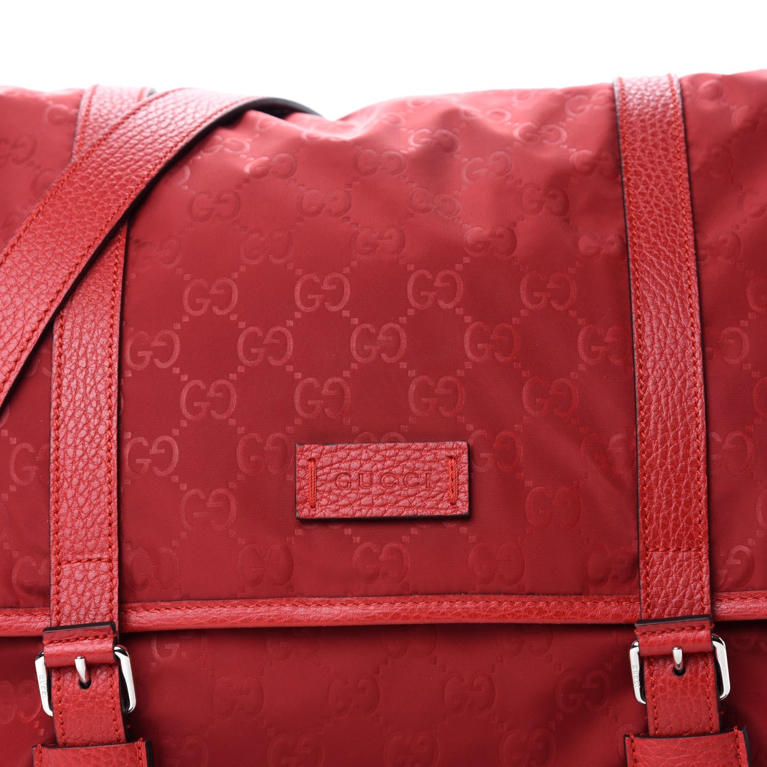 Gucci Nylon Monogram Double Buckle Flap Messenger Bag Vibrant Red 10 of 10