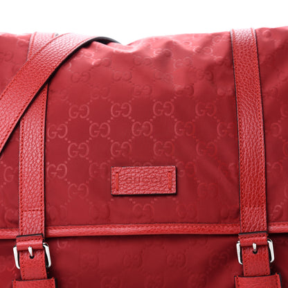 Gucci Nylon Monogram Double Buckle Flap Messenger Bag Vibrant Red 10 of 10
