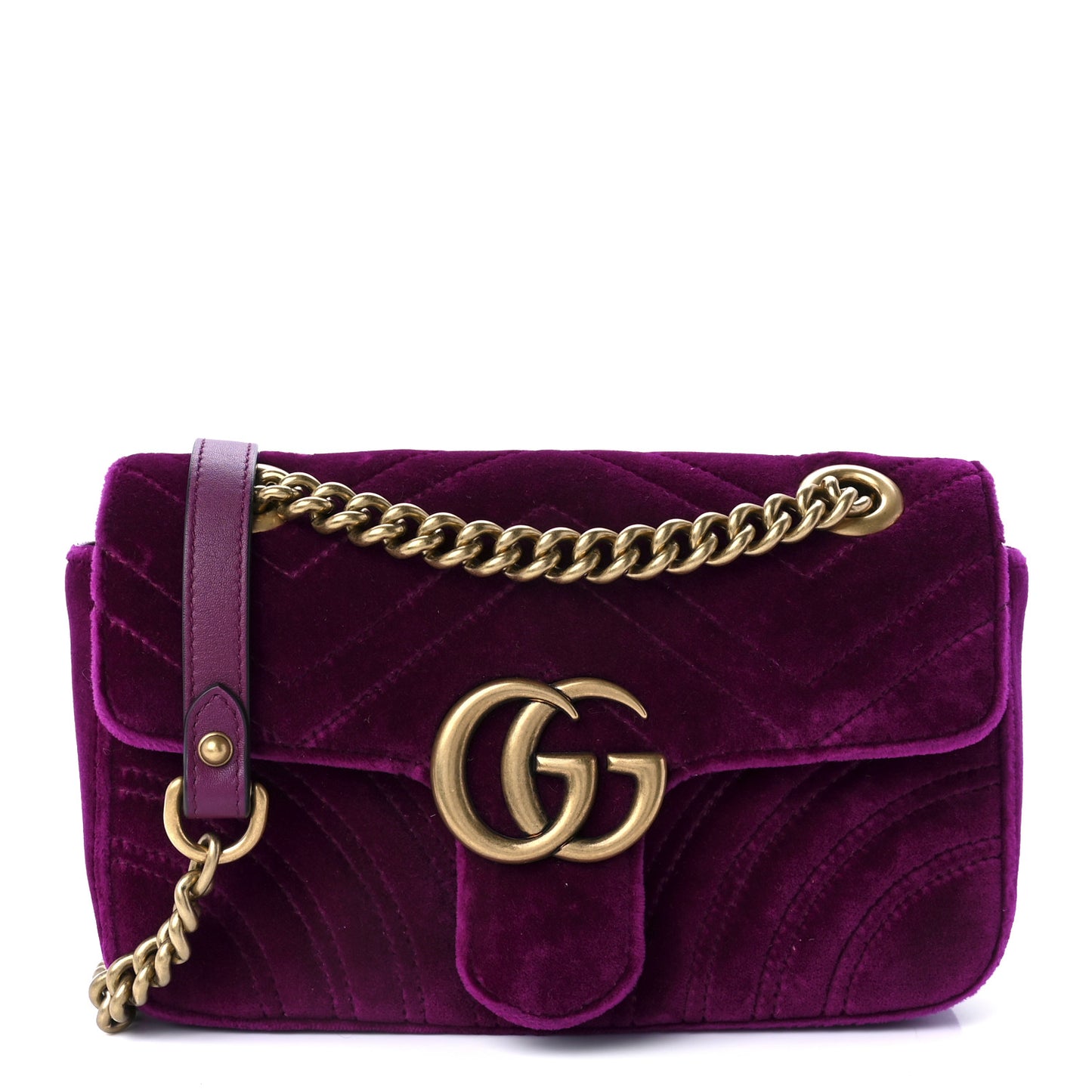 Velvet Matelasse Mini GG Marmont Shoulder Bag Fuchsia Violet Cyclamen