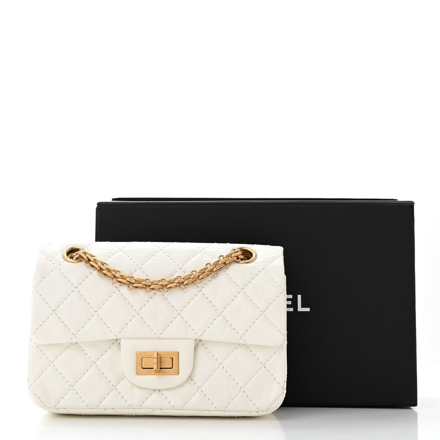 Aged Calfskin Quilted 2.55 Reissue Mini Flap White