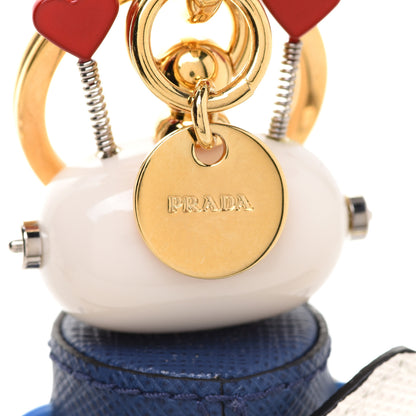 Prada Saffiano Cupid Robot Trick Keychain Bright Blue White 3 of 5