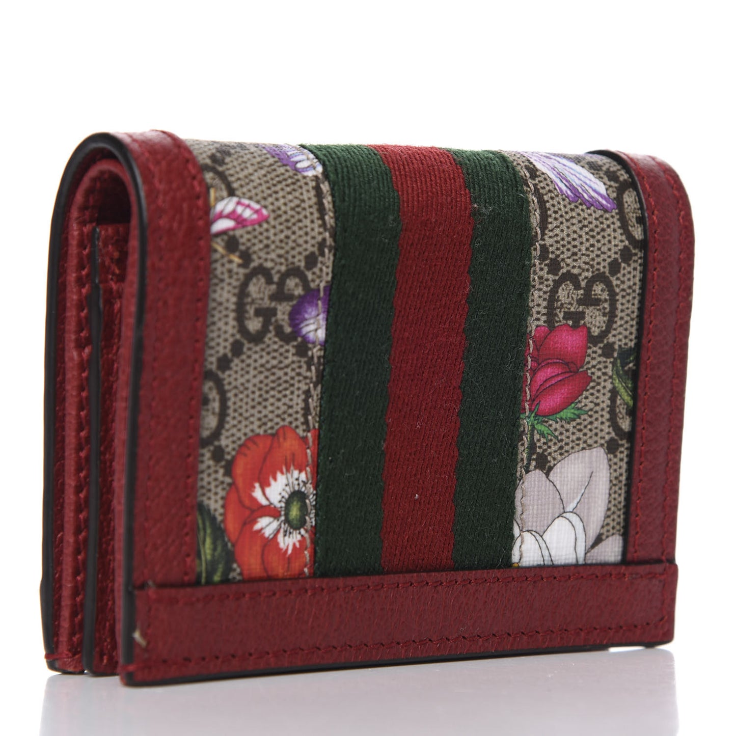 GG Supreme Monogram Flora Web Ophidia Card Case Red