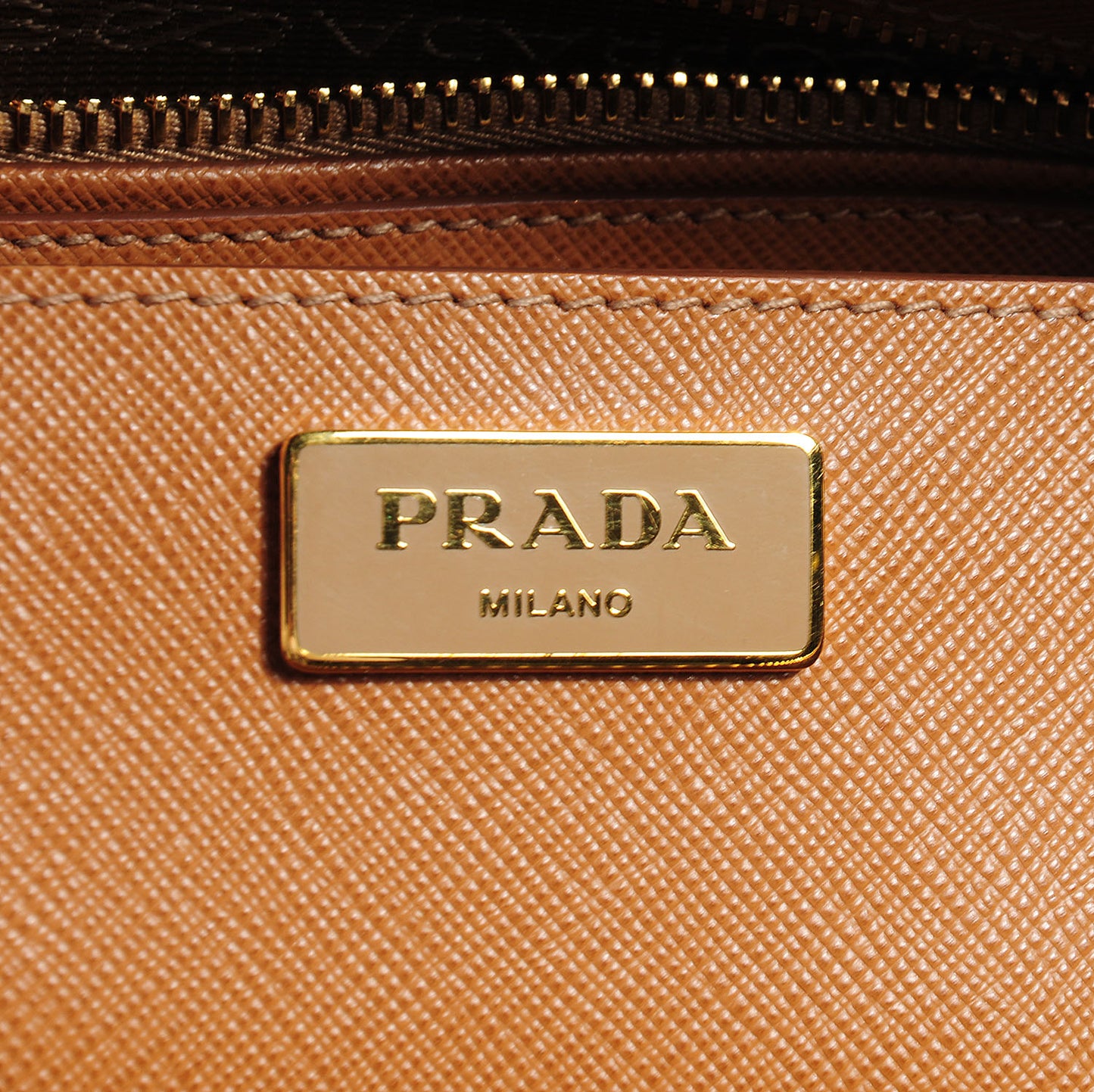 Saffiano Lux Medium Double Zip Tote Caramel