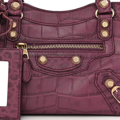 Balenciaga Calfskin Crocodile Embossed Giant 12 Gold Hardware Mini City Violet Prune 8 of 15