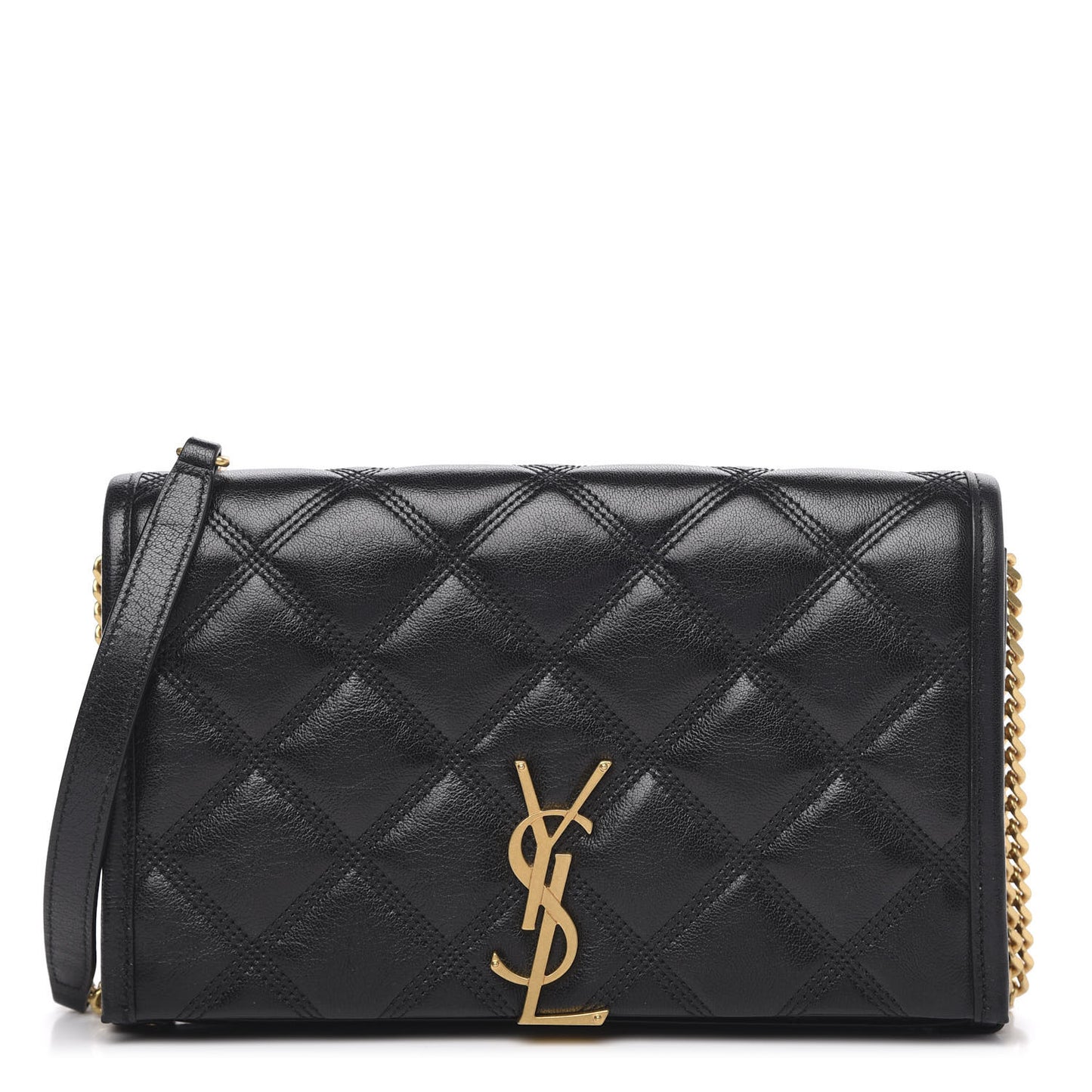 Lambskin Diamond Quilted Becky Chain Wallet Black