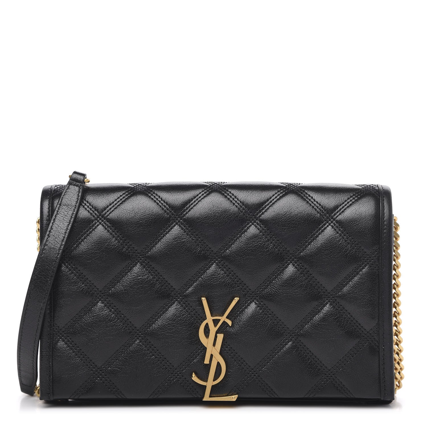 Saint Laurent Lambskin Diamond Quilted Becky Chain Wallet Black 1 of 10
