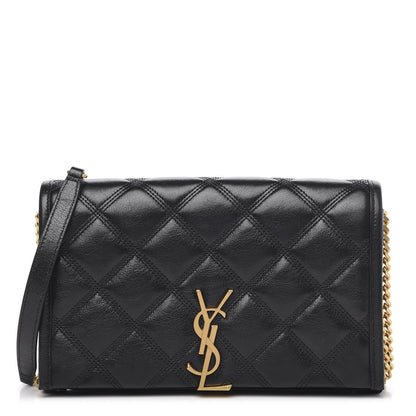 Saint Laurent Lambskin Diamond Quilted Becky Chain Wallet Black 1 of 10
