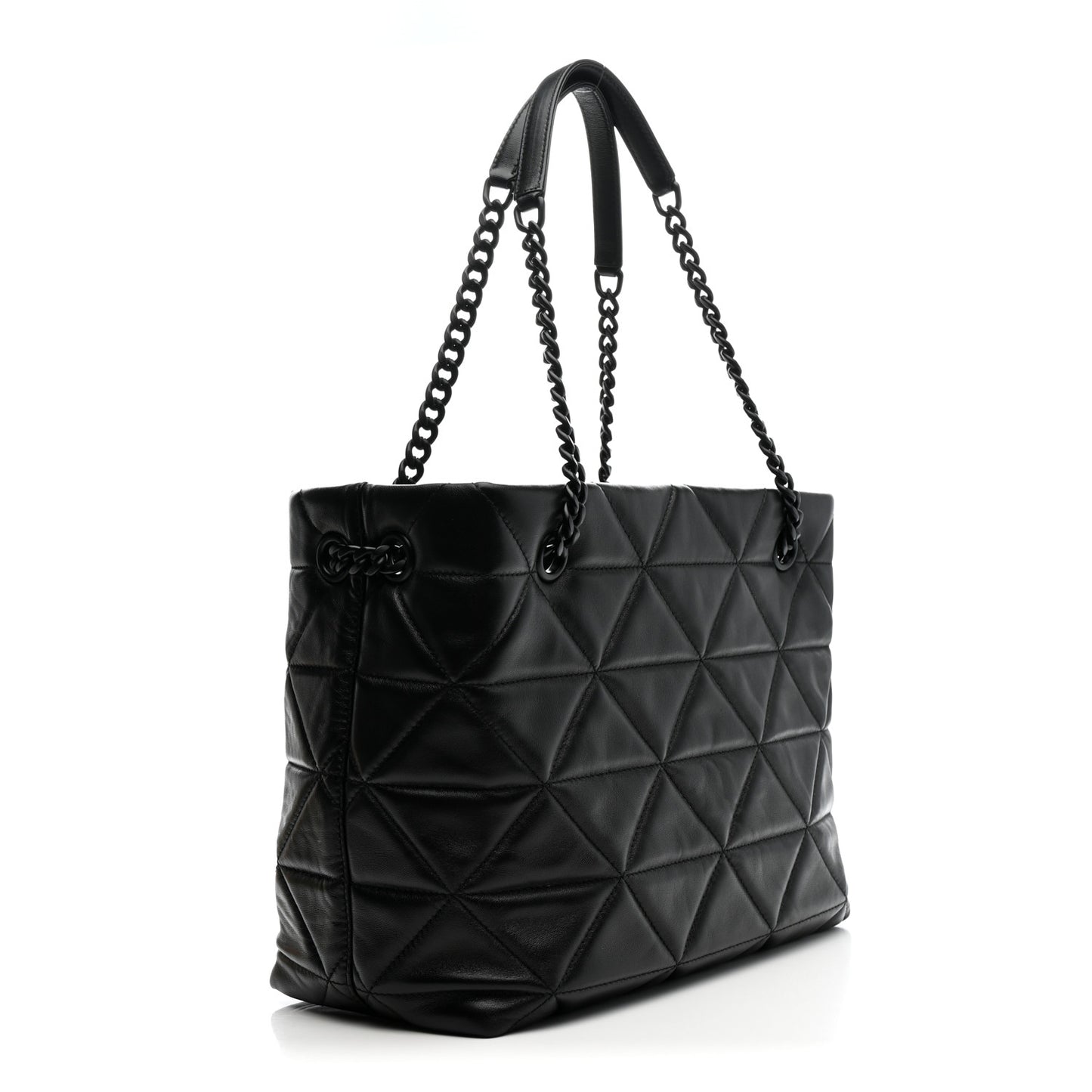 Nappa Stitched Monochrome Chain Tote Bag Black