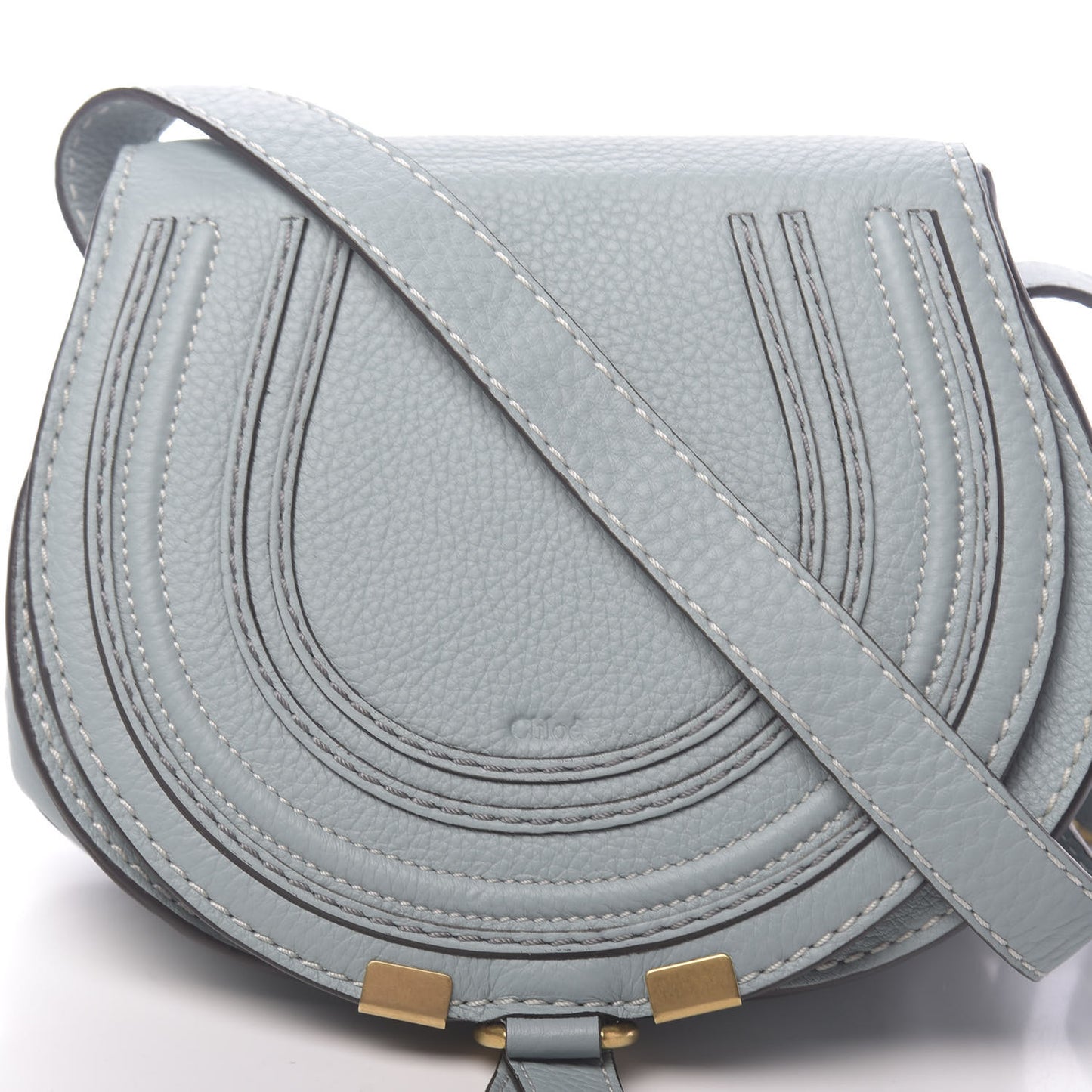 Calfskin Mini Marcie Round Crossbody Bag Faded Blue