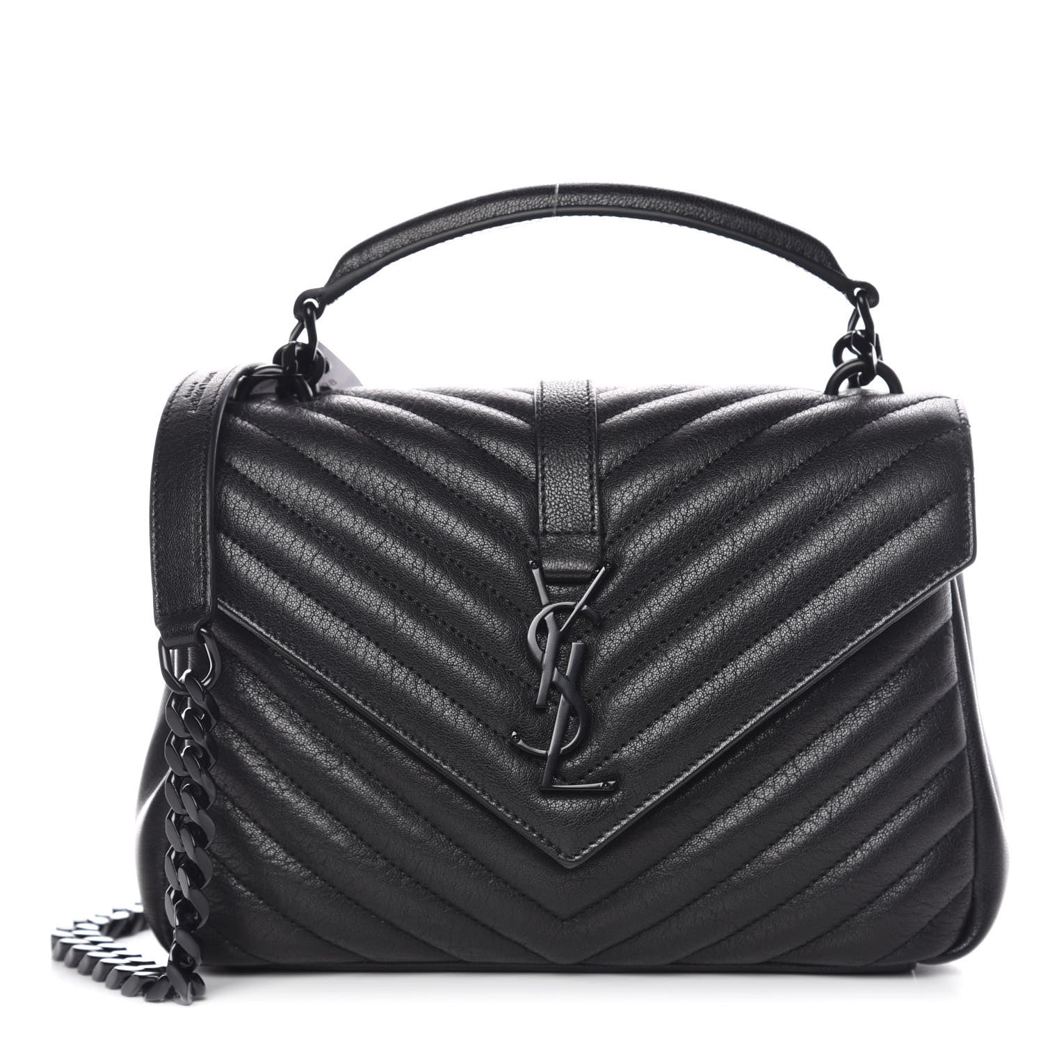 Saint Laurent Sheepskin Matelasse Chevron Monogram Medium College Bag Black 1 of 9