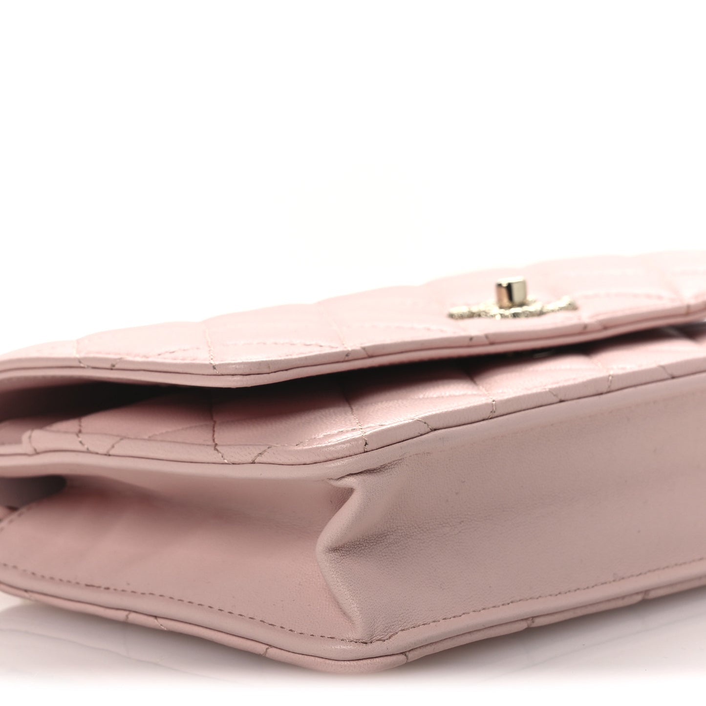 Lambskin Quilted Metal Enamel Flower Top Handle Wallet On Chain WOC Light Pink