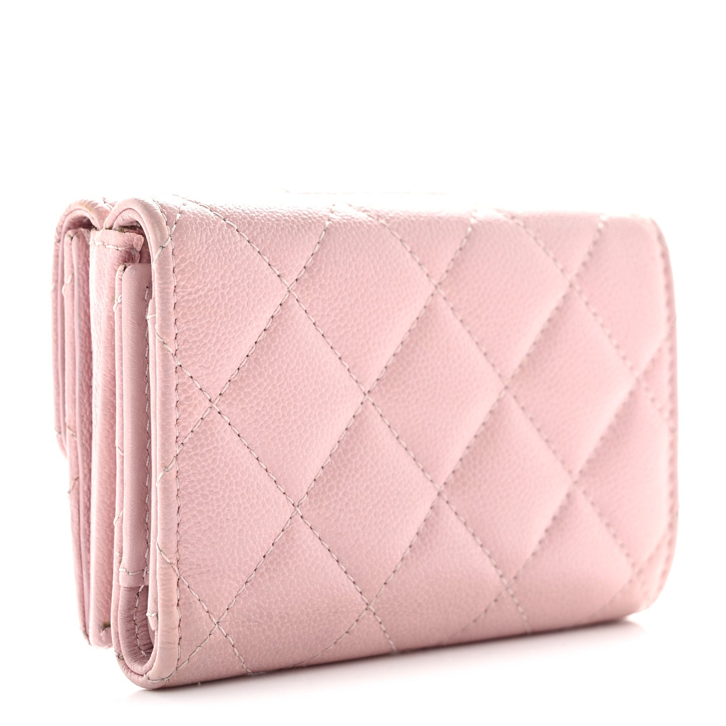 Caviar Quilted Studded CC Double Flap Wallet Light Pink