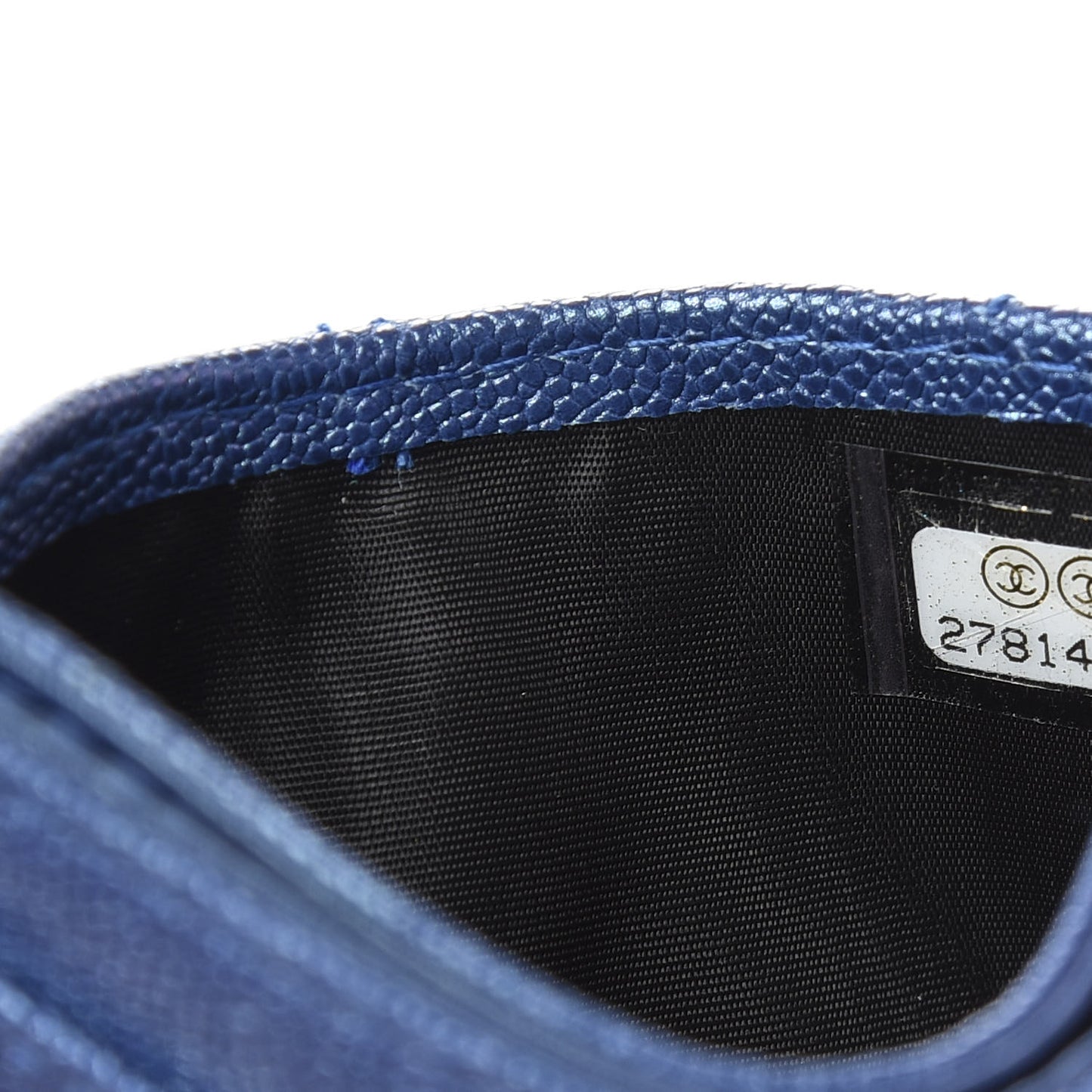 Iridescent Caviar Quilted Card Holder Dark Blue