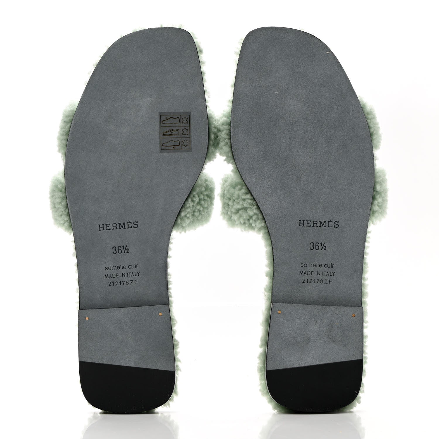 Hermes Woolskin Oran Sandals 36.5 Vert D’Eau 5 of 8