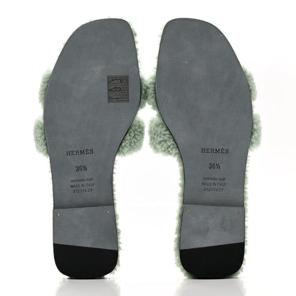 Hermes Woolskin Oran Sandals 36.5 Vert D’Eau 5 of 8