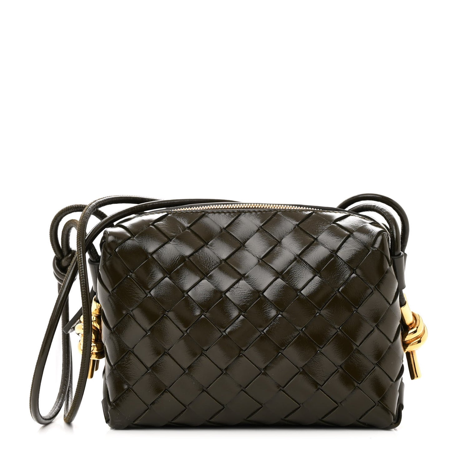 Polished Nappa Intrecciato Knot Mini Loop Camera Bag Kaki