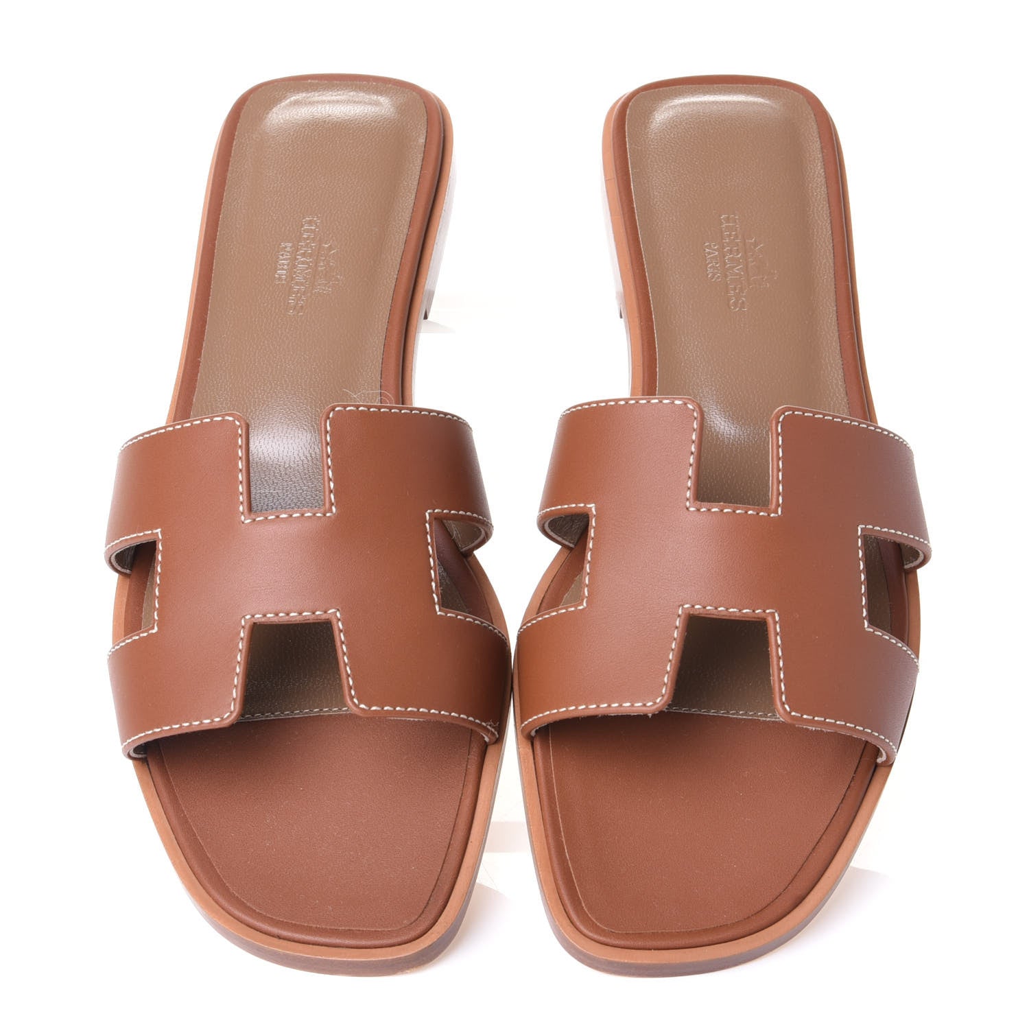 Hermes Box Calfskin Oran Sandals 37 Gold 5 of 11