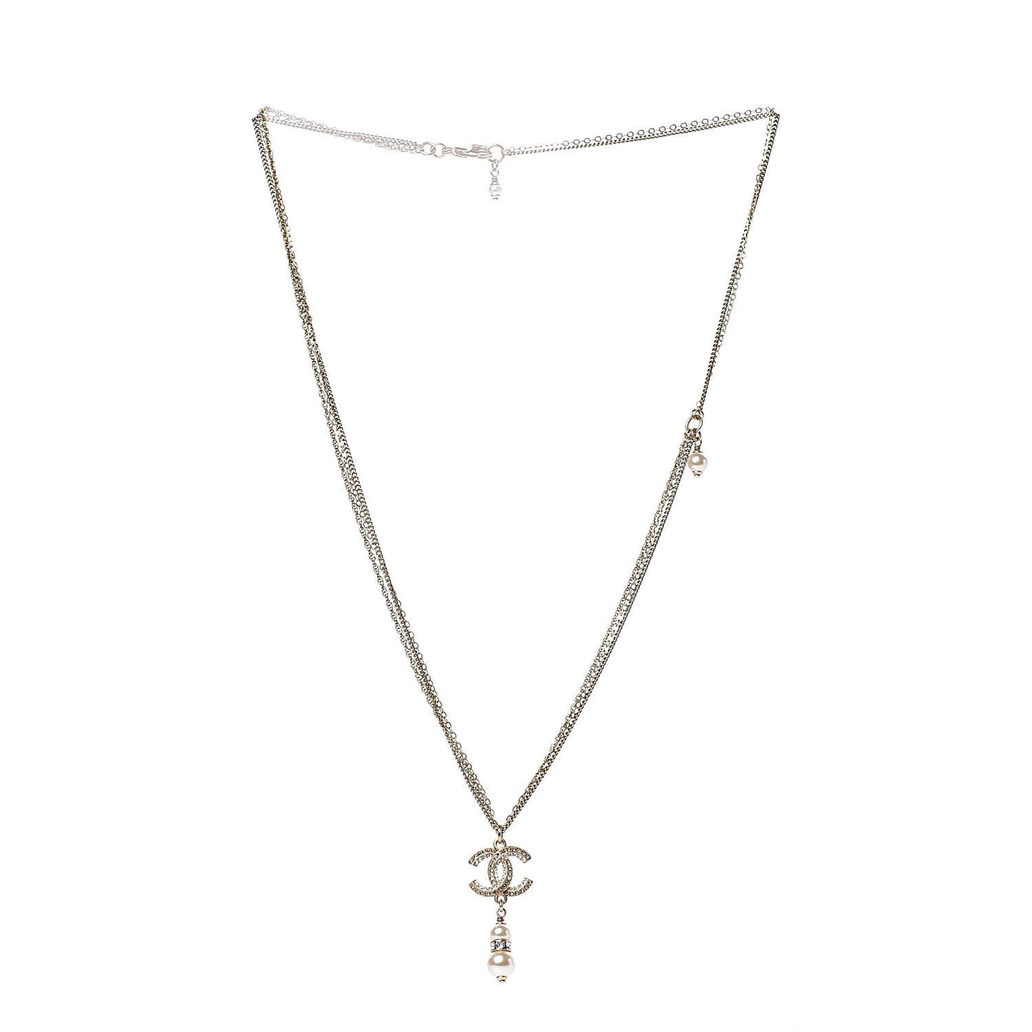 Pearl Crystal CC Drop Necklace Gold