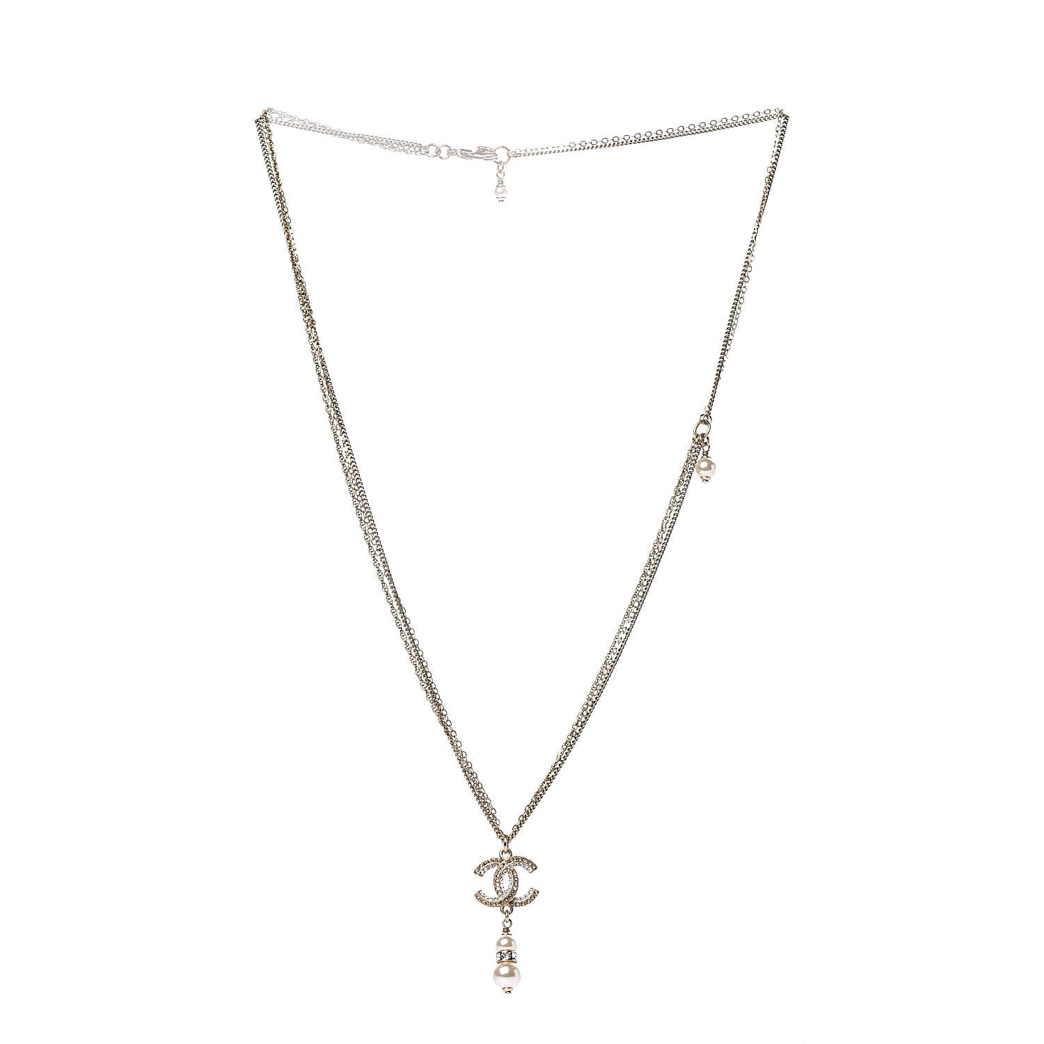 Chanel Pearl Crystal CC Drop Necklace Gold 3 of 7