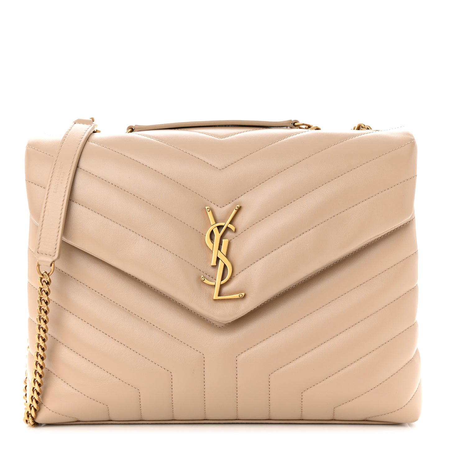 Calfskin Y Quilted Monogram Medium Loulou Chain Satchel Dark Beige
