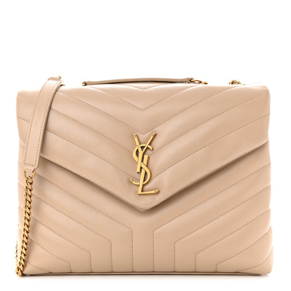 Saint Laurent Calfskin Y Quilted Monogram Medium Loulou Chain Satchel Dark Beige 1 of 11