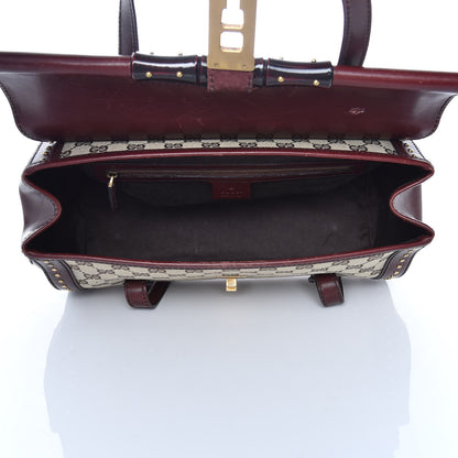 Gucci Monogram Studded Bamboo Bullet Satchel Burgundy 5 of 16