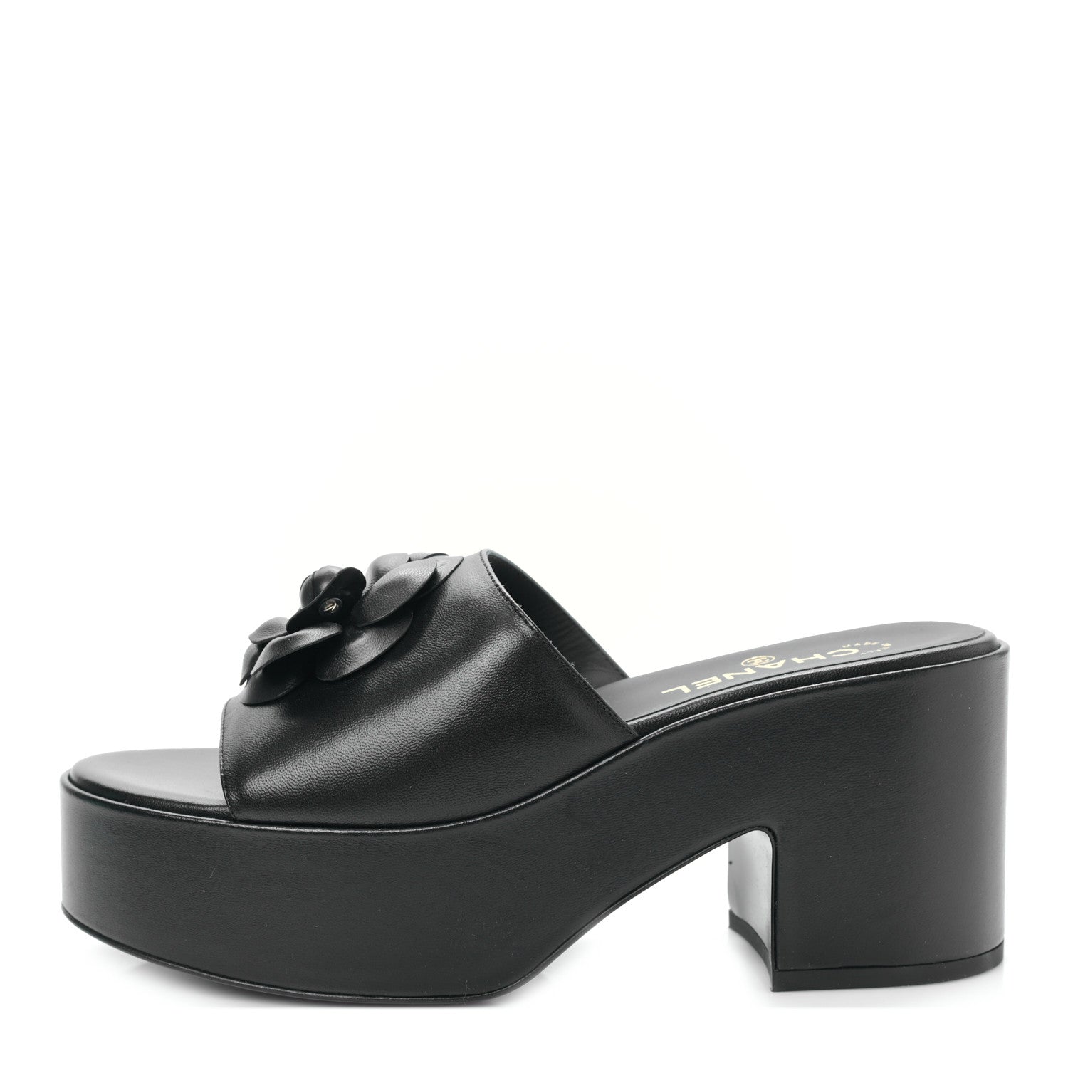 Chanel Lambskin Camellia Platform Mules 39.5 Black 1 of 9