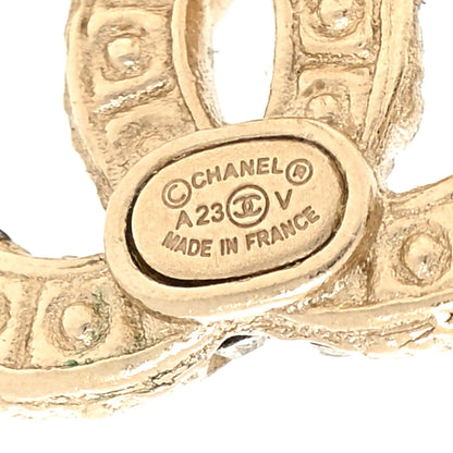 Chanel Pearl Crystal CC Earrings Light Gold 4 of 5