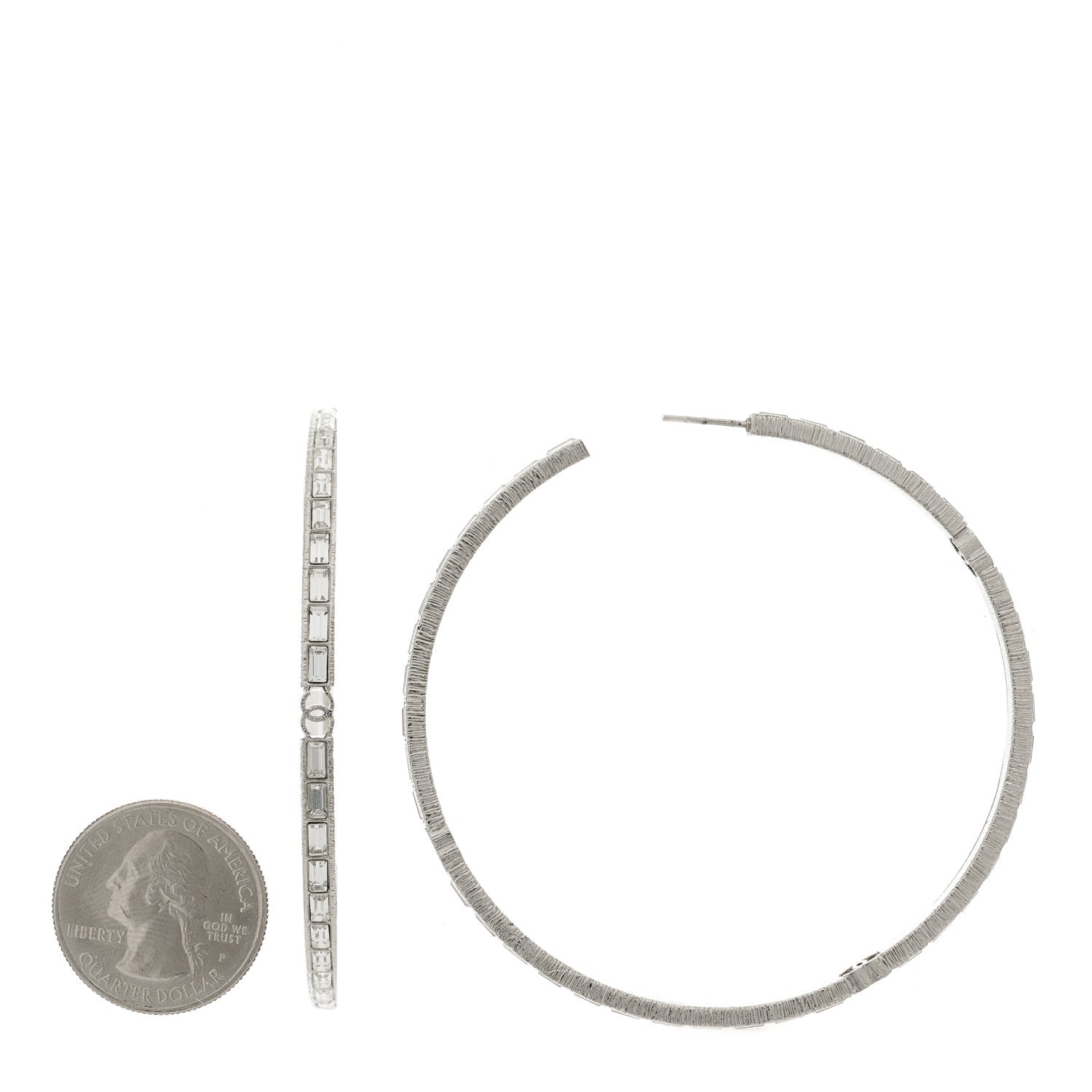 Chanel Baguette Crystal CC Hoop Earrings Silver 2 of 5