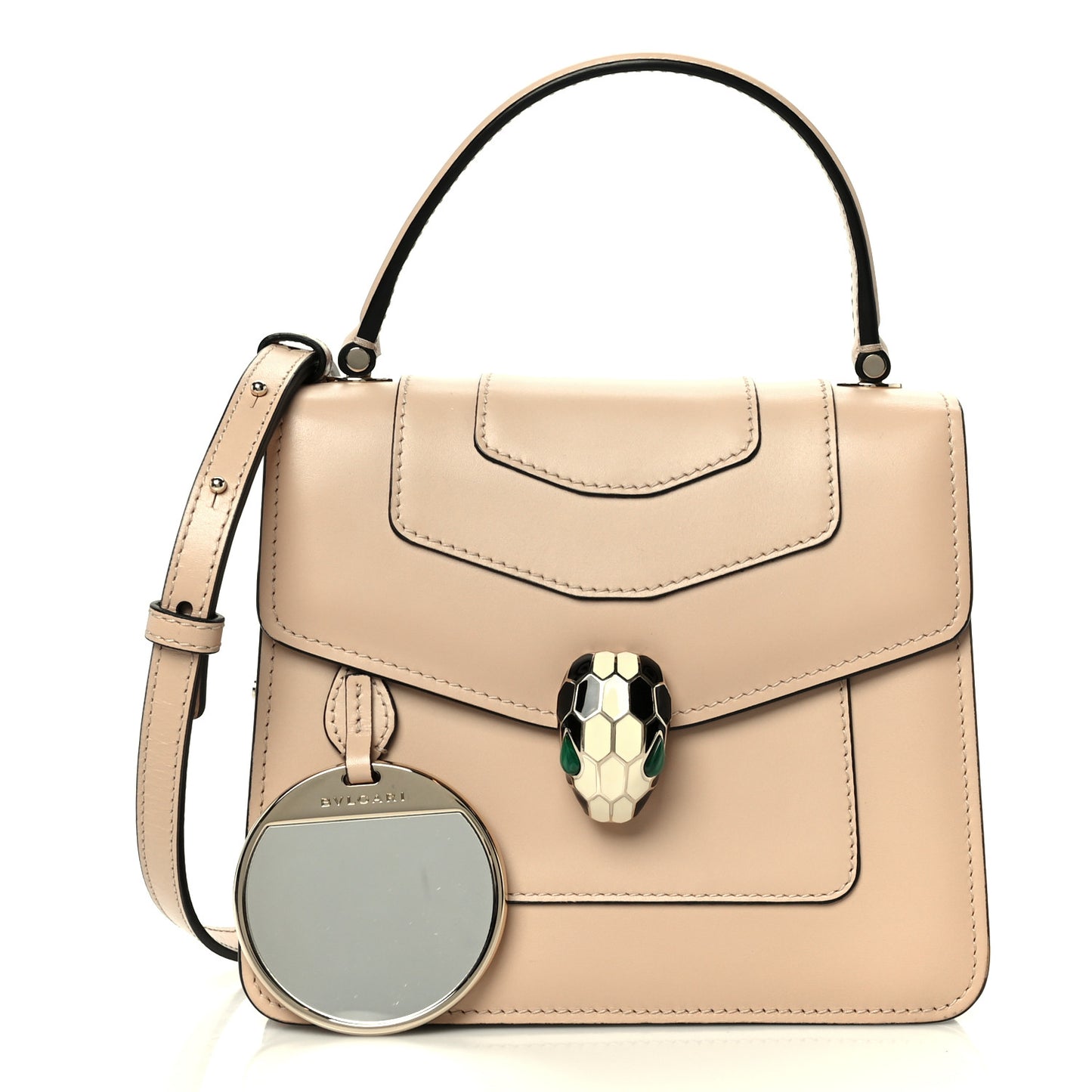 Calfskin Serpenti Forever Top Handle Beige Green