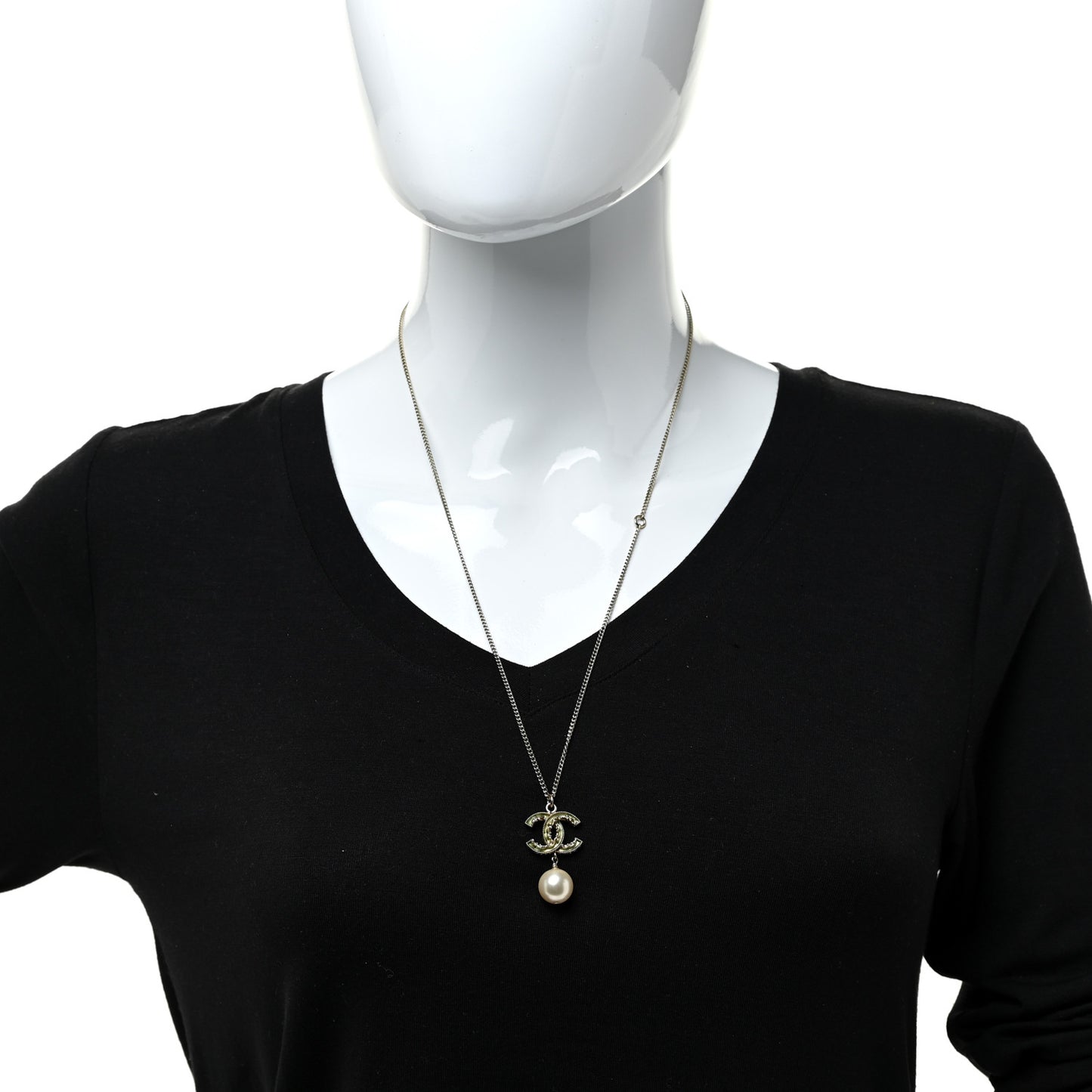 Crystal CC Pearl Drop Necklace Gold