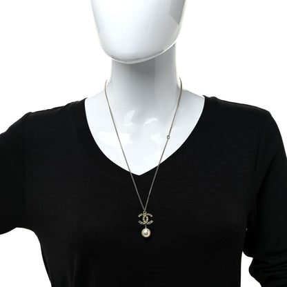 Chanel Crystal CC Pearl Drop Necklace Gold 2 of 5