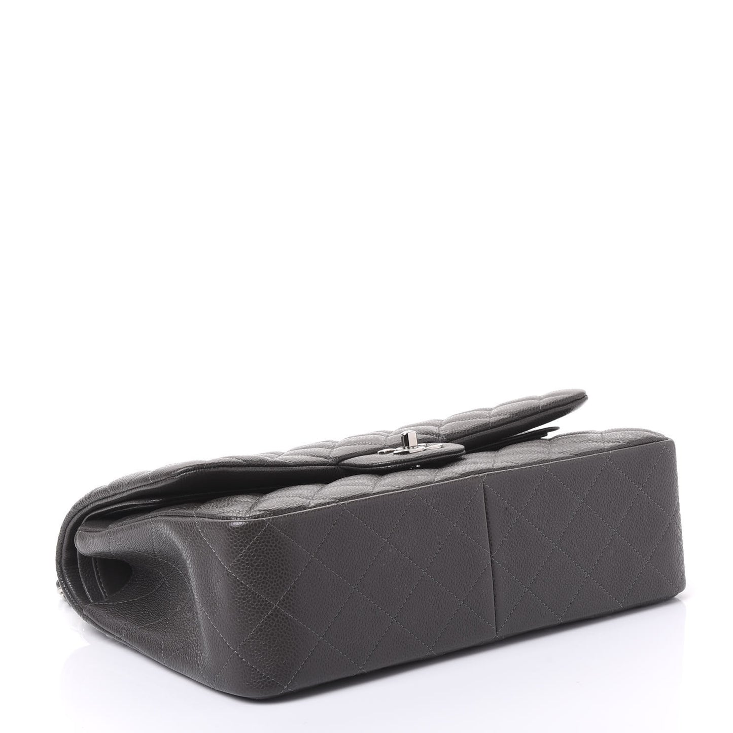 Caviar Quilted Jumbo Double Flap Dark Grey