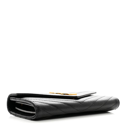 Saint Laurent Grain De Poudre Matelasse Chevron Monogram Flap Wallet Black 4 of 8