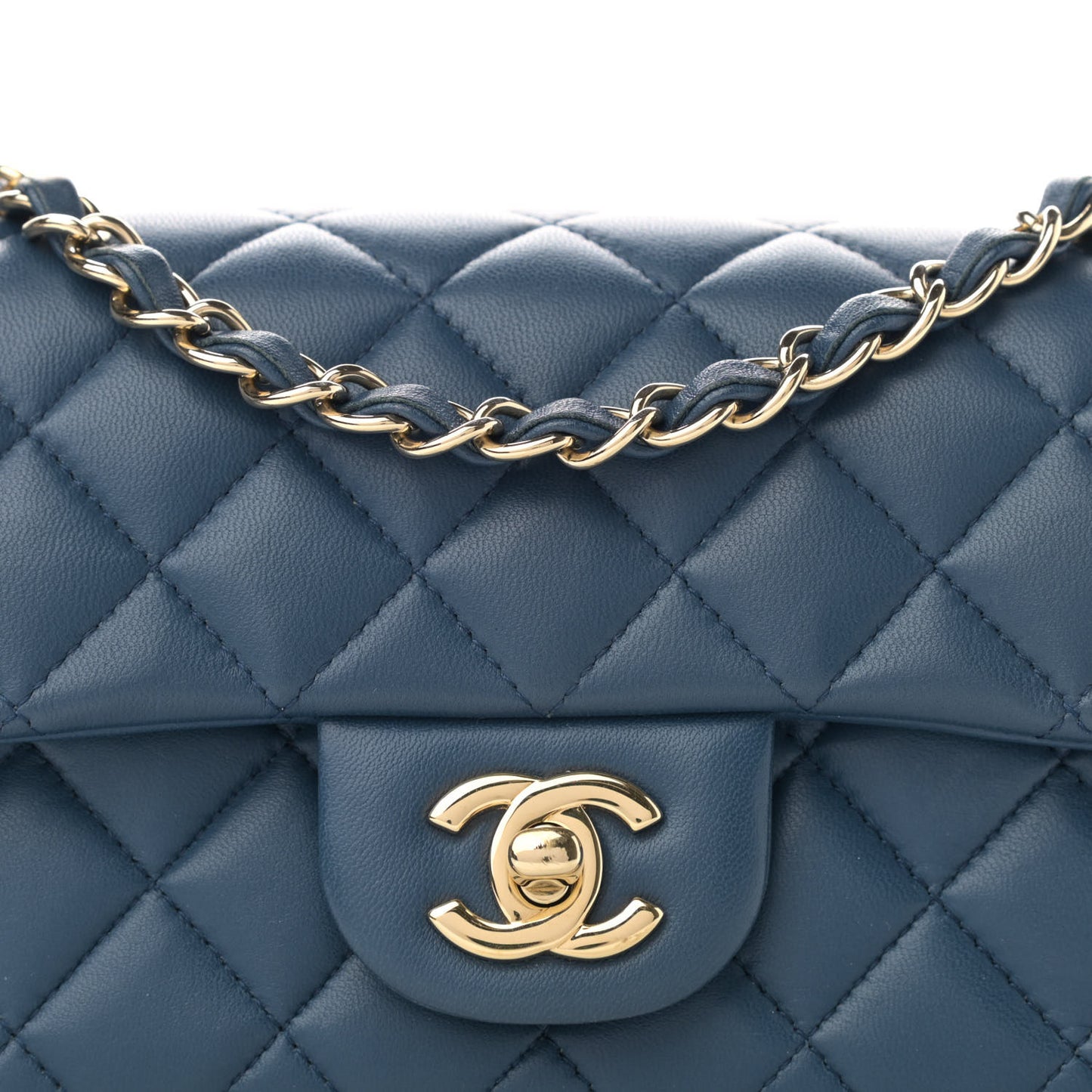 Lambskin Quilted Mini Rectangular Flap Dark Blue