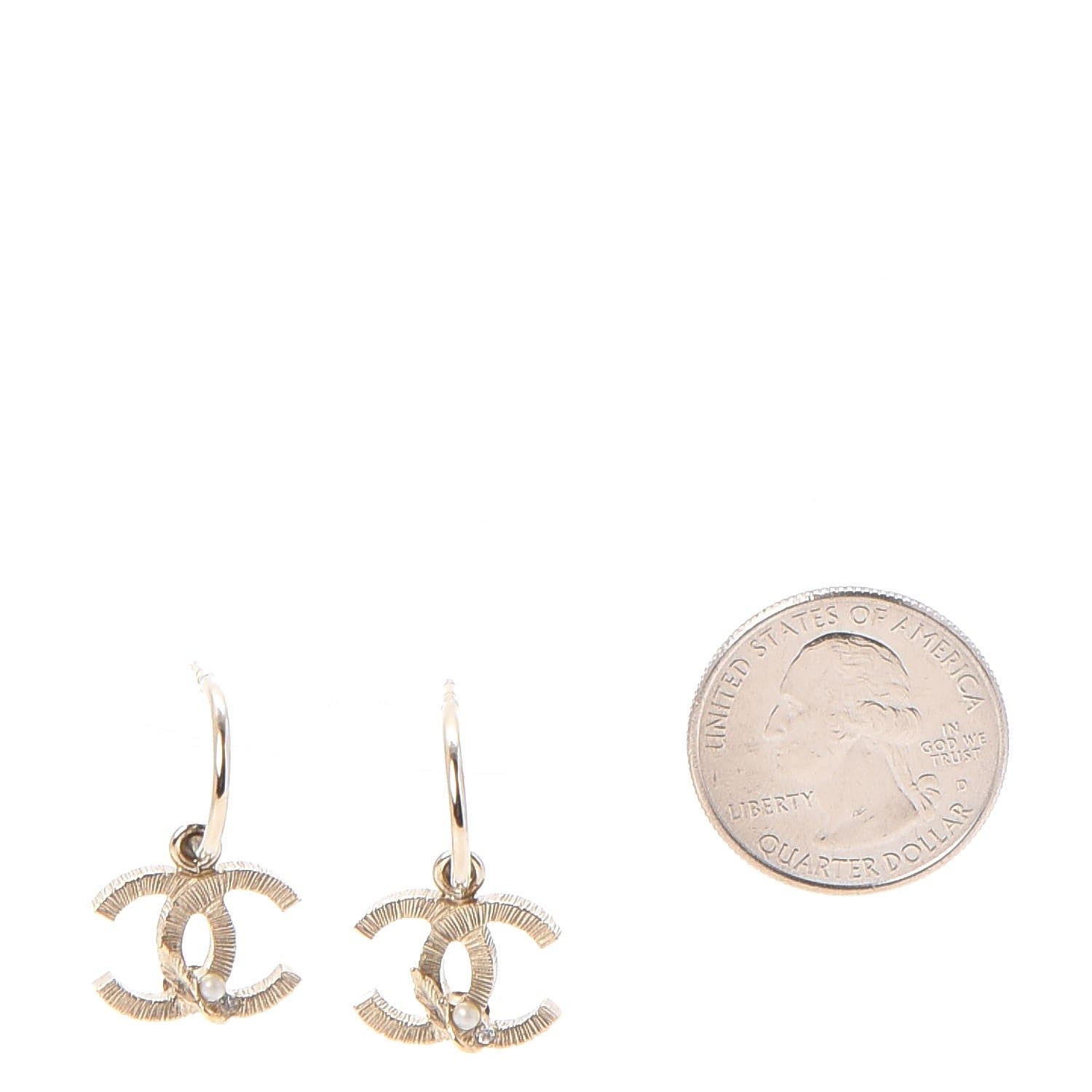 Chanel Crystal Pearl CC Drop Leaf Earrings Gold 2 of 6