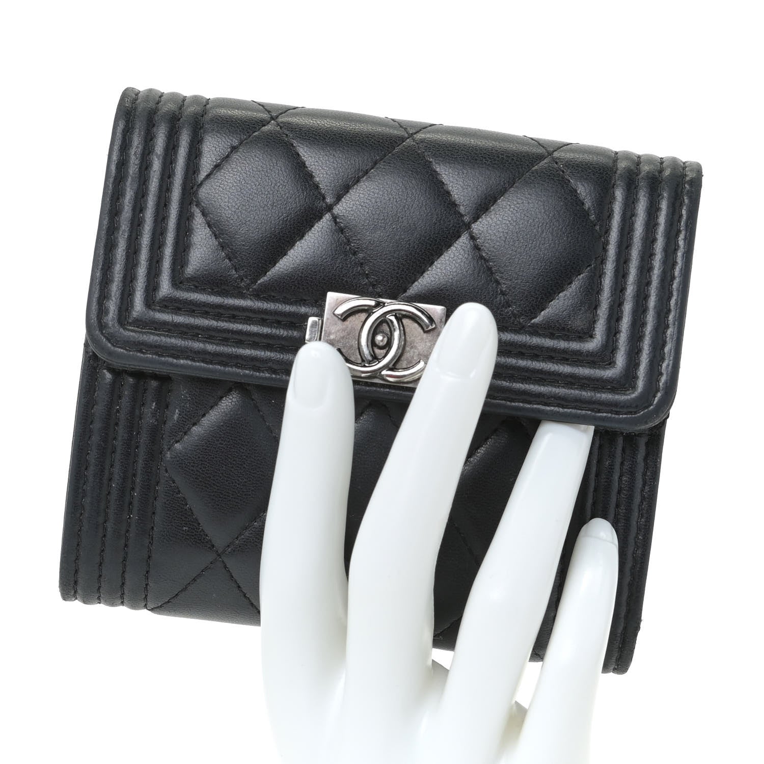 Chanel Lambskin Quilted Compact Boy Wallet Black 2 of 15